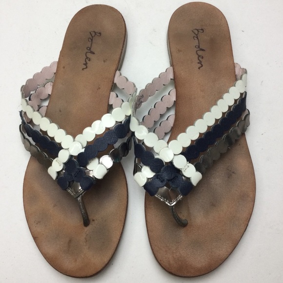 Boden Rickrack Overlapping Navy & White Thong Sandals Size 7 - Picture 2 of 12
